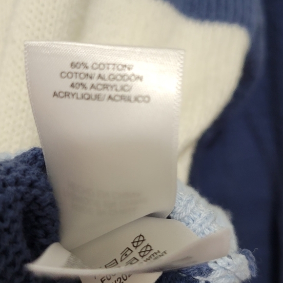 Lucky Brand Blue White Color Block Stripe Knit Sweater Medium - Picture 6 of 6